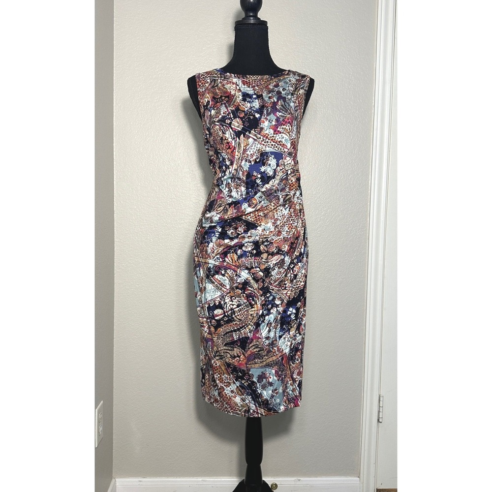 Peruvian Connection Artsy Sheath Dress Sleeveless Ruched Multicolor Small - Picture 2 of 9